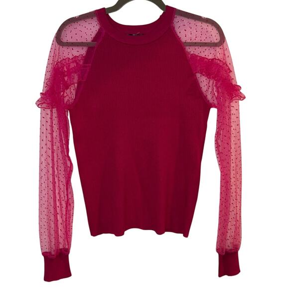 ❤️‍🔥NWT Nicole Miller Mesh Sleeve Ribbed Top Berry Size M - Picture 2 of 10